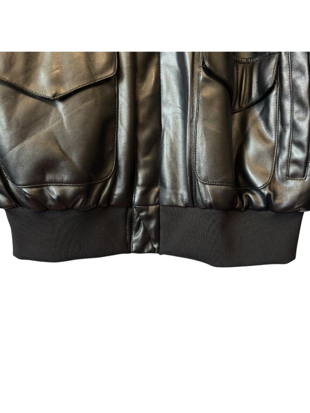 Vintage Shake Wolf Mens Bomber Jacket Faux Leather Black M Flag Lined - Picture 8 of 16